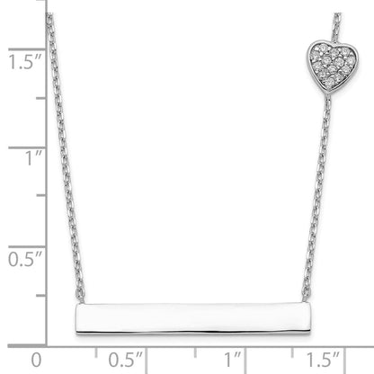 Sterlingsilber Rhodiniert Zirkonia Herz mit 2 Zoll Verlängerung. Stab Halskette