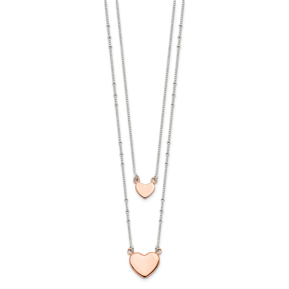 Sterlingsilber Roséfarben 2-strand Herz Hängend Halskette