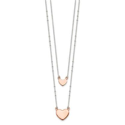 Sterlingsilber Roséfarben 2-strand Herz Hängend Halskette