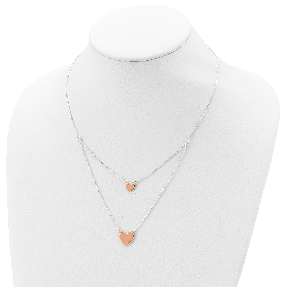 Sterlingsilber Roséfarben 2-strand Herz Hängend Halskette