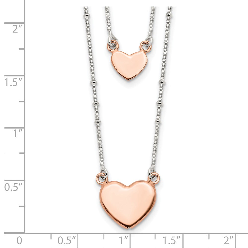 Sterlingsilber Roséfarben 2-strand Herz Hängend Halskette