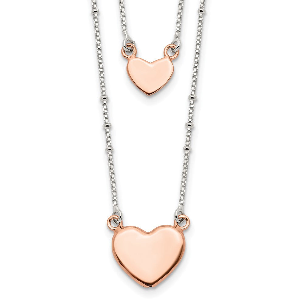 Sterlingsilber Roséfarben 2-strand Herz Hängend Halskette