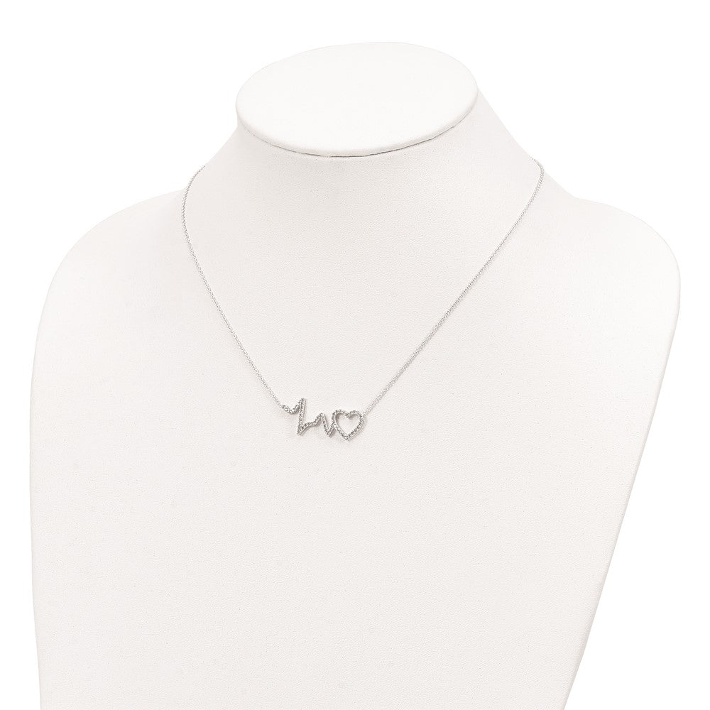 Sterlingsilber Poliert Zirkonia Heartbeat 18 Zoll Halskette