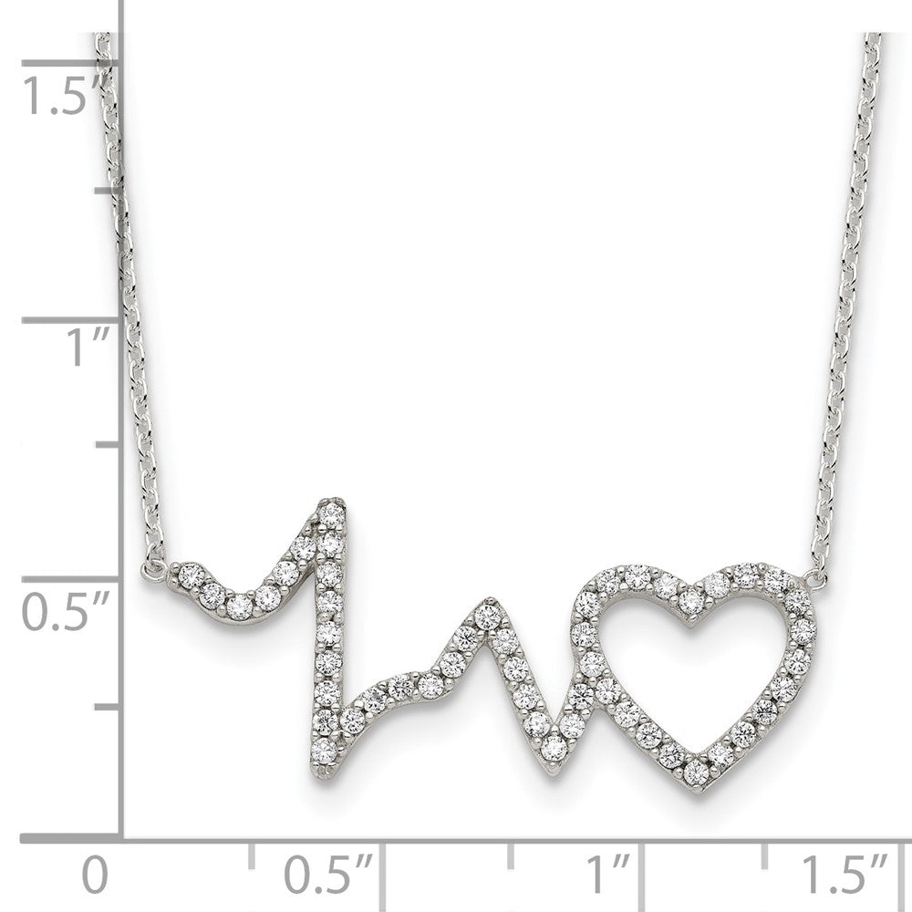 Sterlingsilber Poliert Zirkonia Heartbeat 18 Zoll Halskette