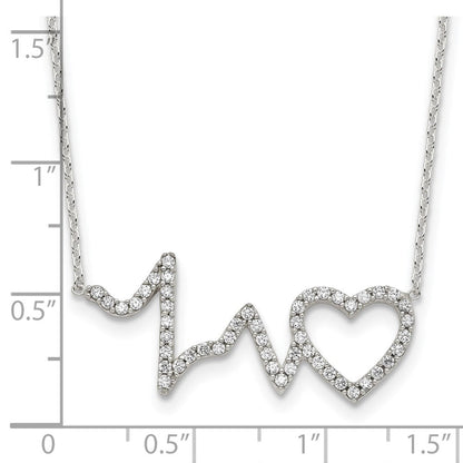 Sterlingsilber Poliert Zirkonia Heartbeat 18 Zoll Halskette