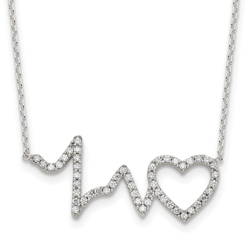 Sterlingsilber Poliert Zirkonia Heartbeat 18 Zoll Halskette