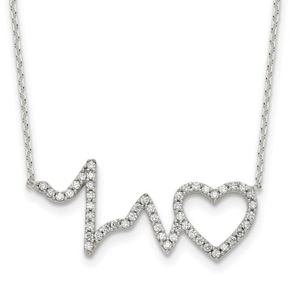 Sterlingsilber Poliert Zirkonia Heartbeat 18 Zoll Halskette