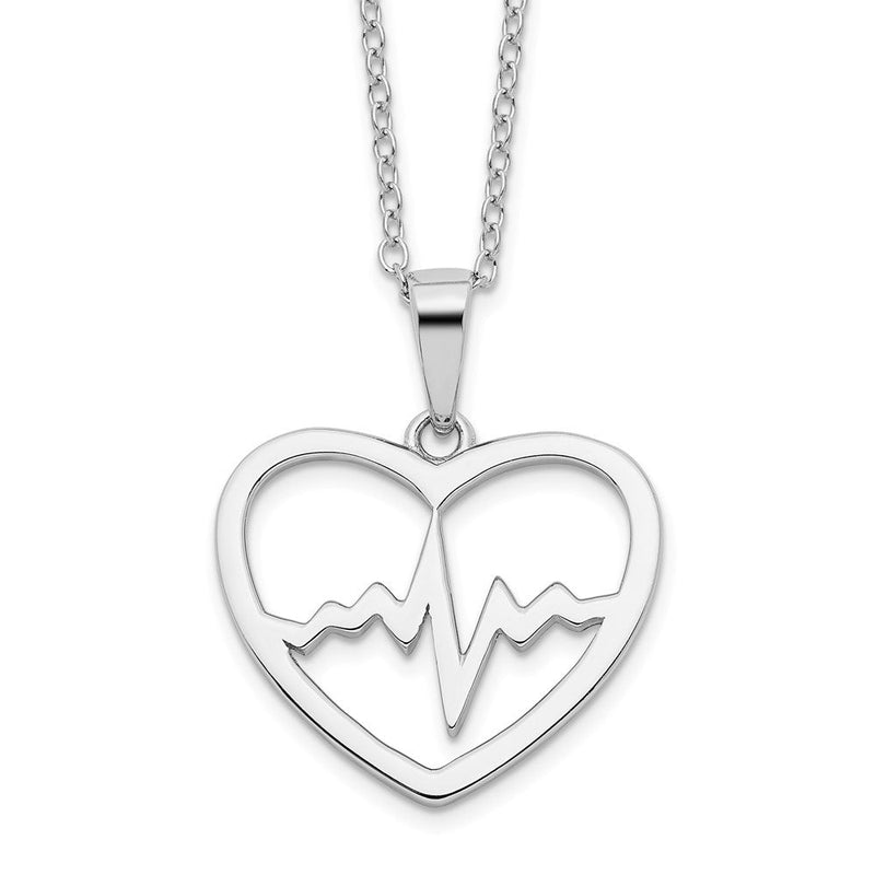 Sterlingsilber Rhodiniert Heartbeat in Herz 16 Zoll mit 2 Zoll Verlängerung Halskette