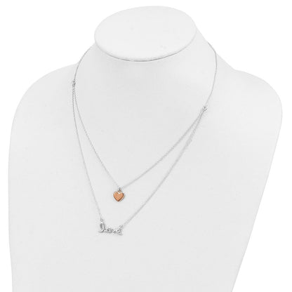 Sterlingsilber Roséfarben Liebe und Herz 18 Zoll Halskette