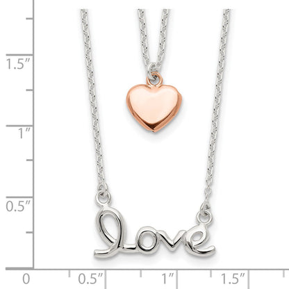 Sterlingsilber Roséfarben Liebe und Herz 18 Zoll Halskette