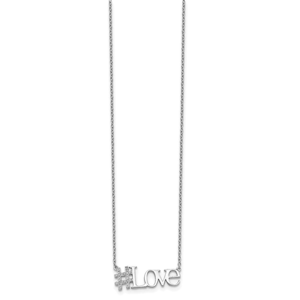 Sterlingsilber Rhodiniert Zirkonia 18 Zoll Hashtag Liebe Halskette
