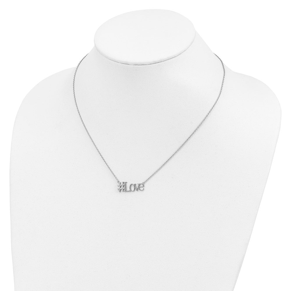 Sterlingsilber Rhodiniert Zirkonia 18 Zoll Hashtag Liebe Halskette