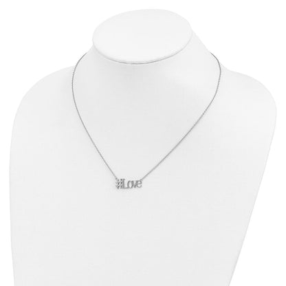 Sterlingsilber Rhodiniert Zirkonia 18 Zoll Hashtag Liebe Halskette