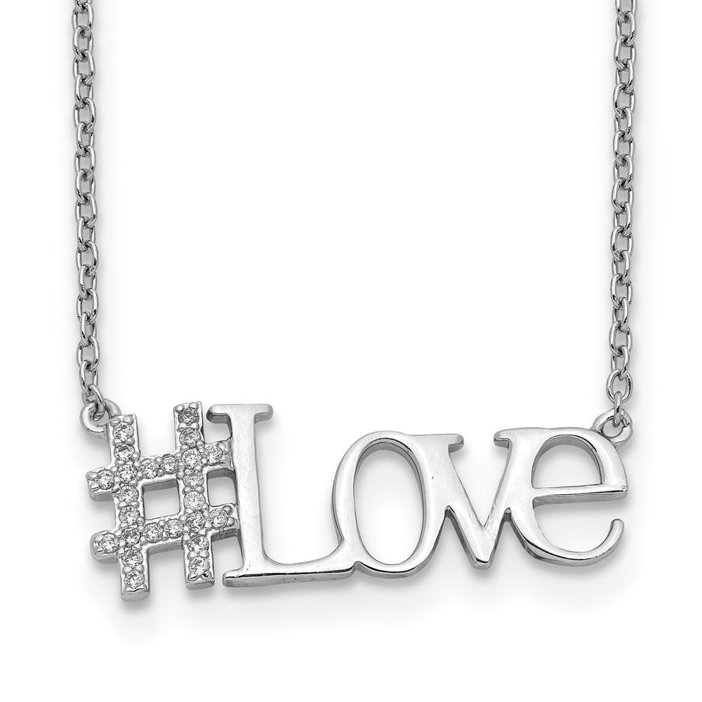 Sterlingsilber Rhodiniert Zirkonia 18 Zoll Hashtag Liebe Halskette