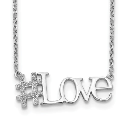 Sterlingsilber Rhodiniert Zirkonia 18 Zoll Hashtag Liebe Halskette