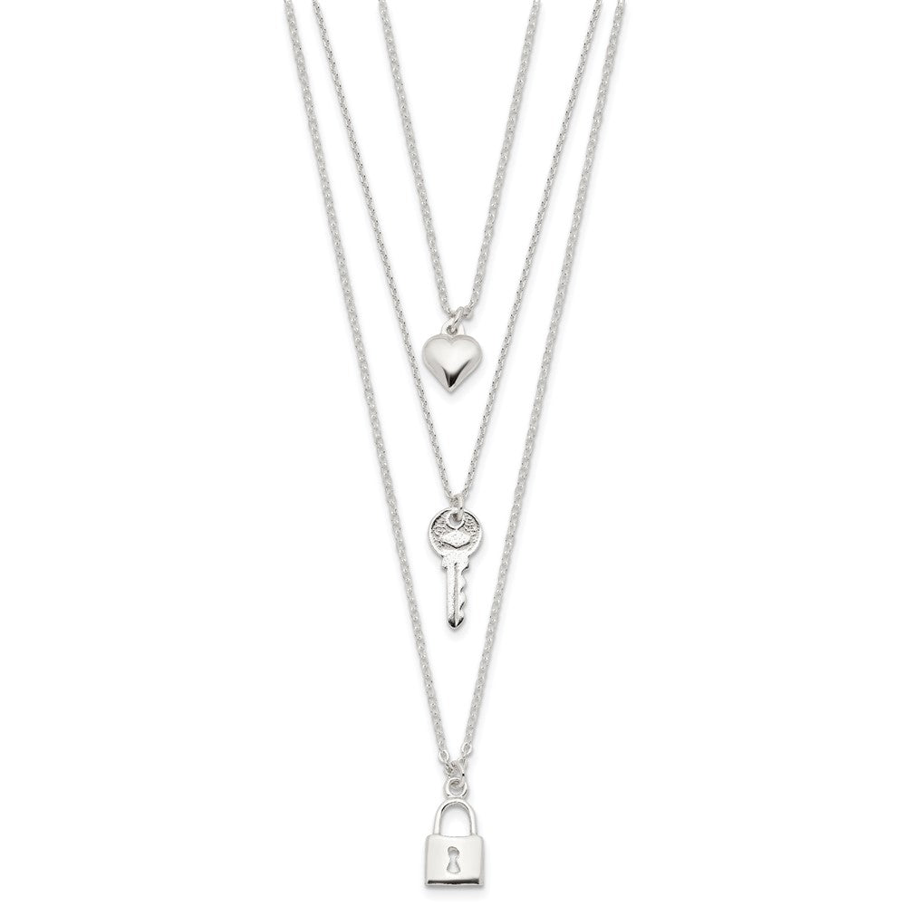 Sterlingsilber Schloss, Herz und Key Multi-strand 16 Zoll Halskette