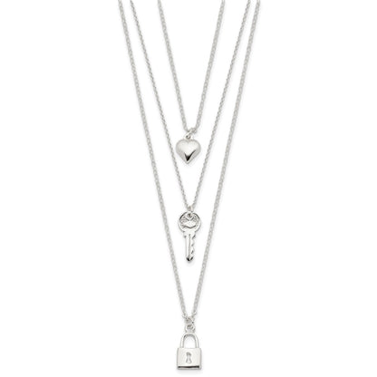 Sterlingsilber Schloss, Herz und Key Multi-strand 16 Zoll Halskette