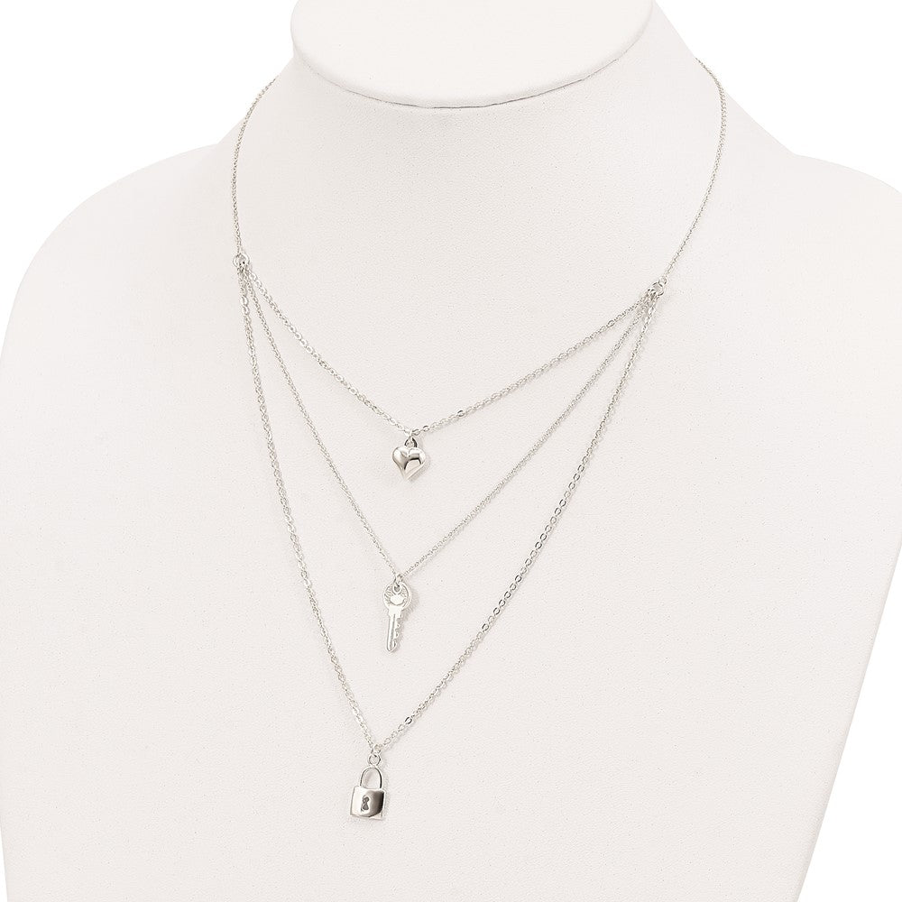 Sterlingsilber Schloss, Herz und Key Multi-strand 16 Zoll Halskette