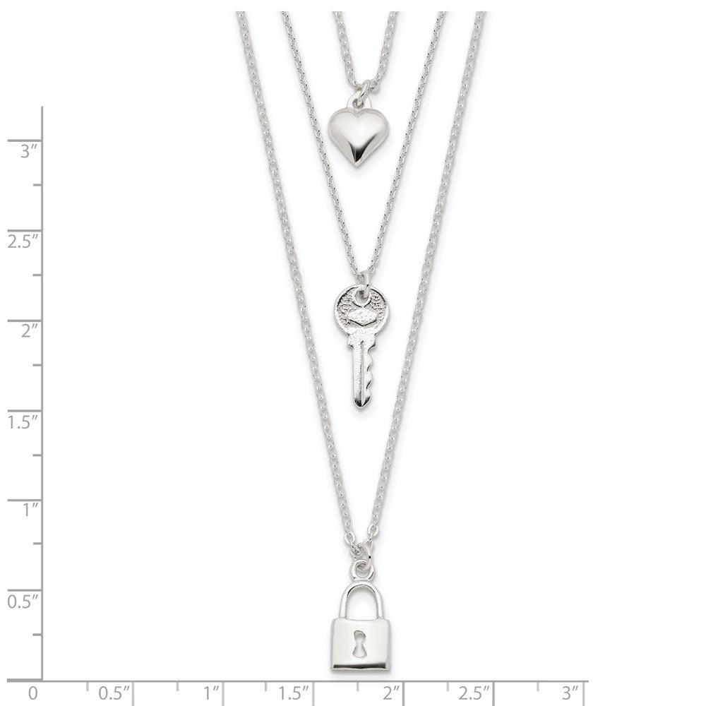 Sterlingsilber Schloss, Herz und Key Multi-strand 16 Zoll Halskette