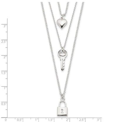 Sterlingsilber Schloss, Herz und Key Multi-strand 16 Zoll Halskette