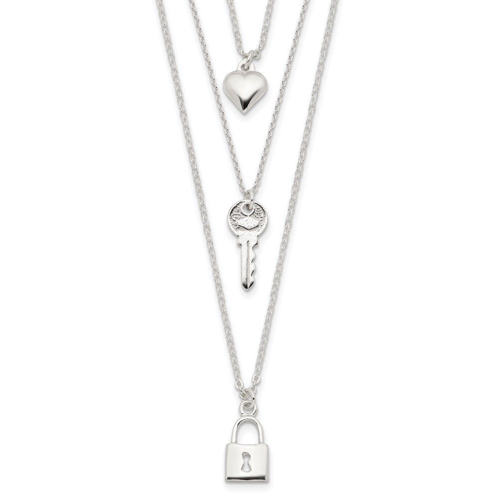 Sterlingsilber Schloss, Herz und Key Multi-strand 16 Zoll Halskette