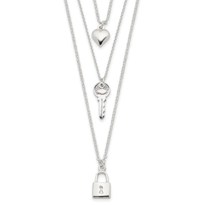 Sterlingsilber Schloss, Herz und Key Multi-strand 16 Zoll Halskette