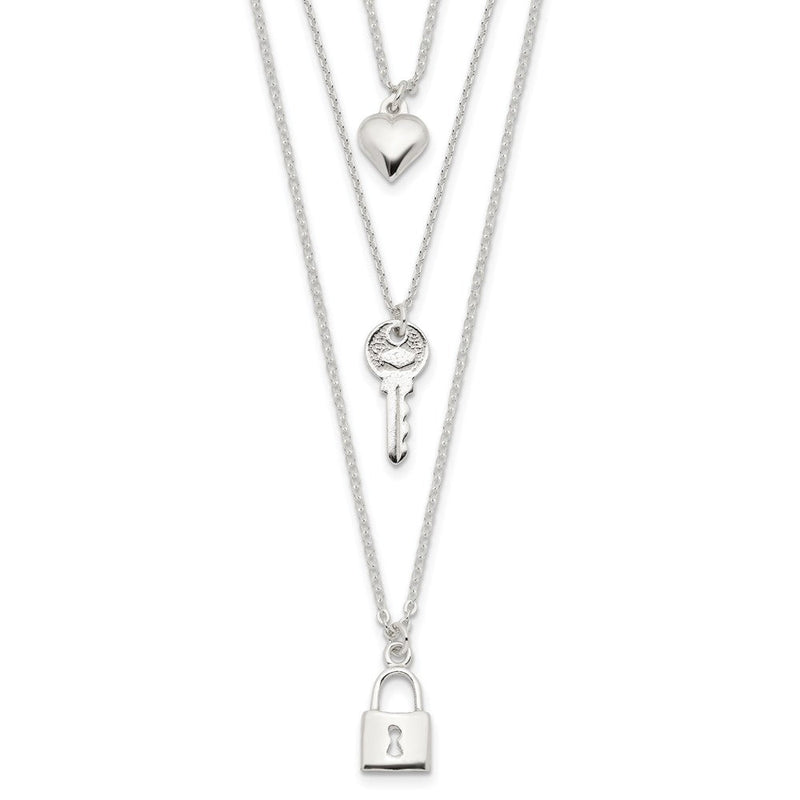 Sterlingsilber Schloss, Herz und Key Multi-strand 16 Zoll Halskette
