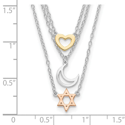 Sterlingsilber Rhodiniert Gold und Roséfarben Sonne Mond Stern Halskette