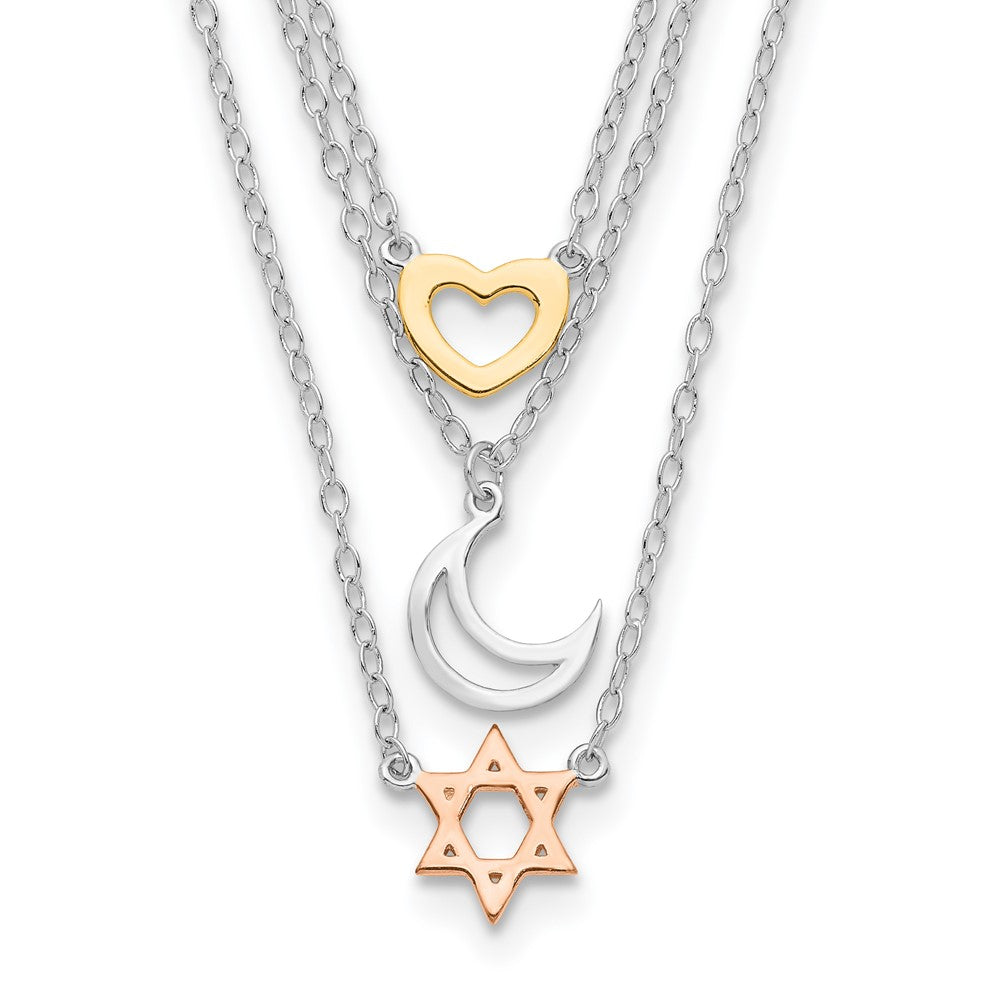 Sterlingsilber Rhodiniert Gold und Roséfarben Sonne Mond Stern Halskette