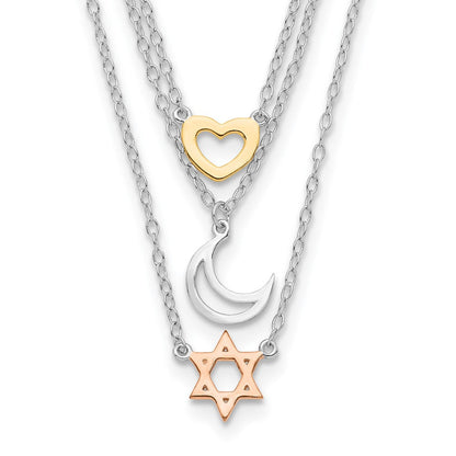 Sterlingsilber Rhodiniert Gold und Roséfarben Sonne Mond Stern Halskette