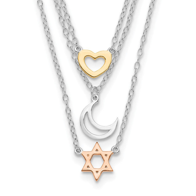Sterlingsilber Rhodiniert Gold und Roséfarben Sonne Mond Stern Halskette
