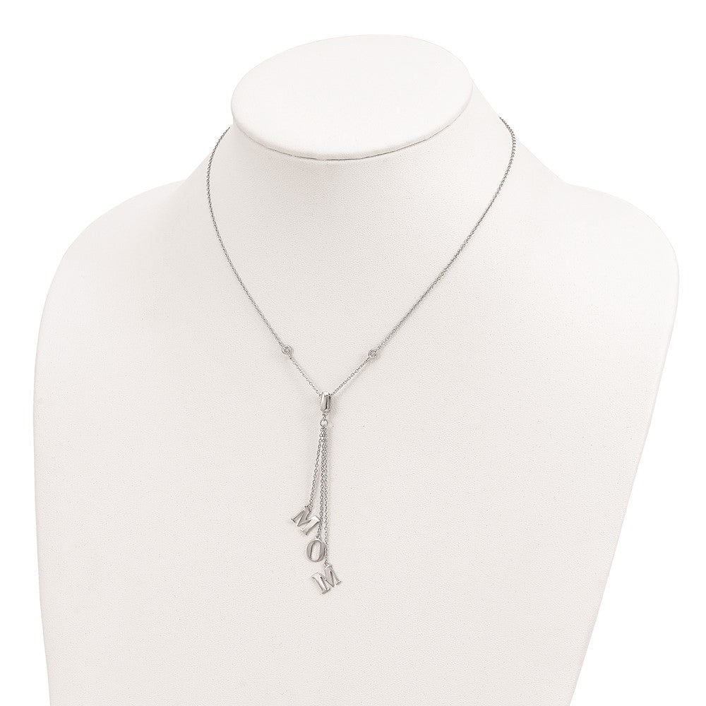 Sterlingsilber Rhodiniert Zirkonia mit 2 Zoll Verlängerung. Mama Y-necklace