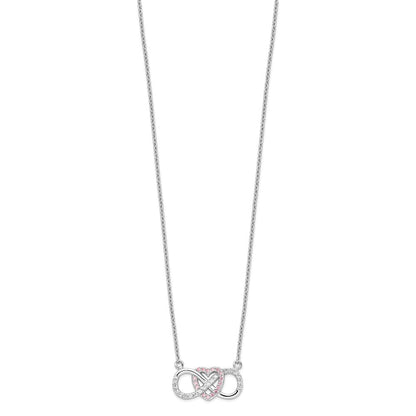 Sterlingsilber Rhodiniert mit Zirkonia Herz mit Unendlichkeit Symbol Halskette