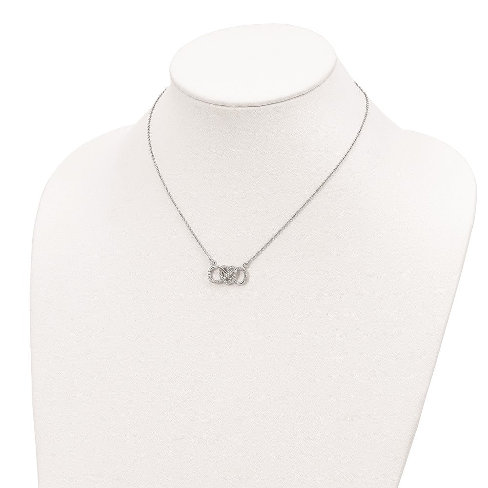 Sterlingsilber Rhodiniert mit Zirkonia Herz mit Unendlichkeit Symbol Halskette