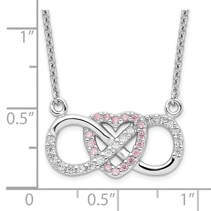 Sterlingsilber Rhodiniert mit Zirkonia Herz mit Unendlichkeit Symbol Halskette
