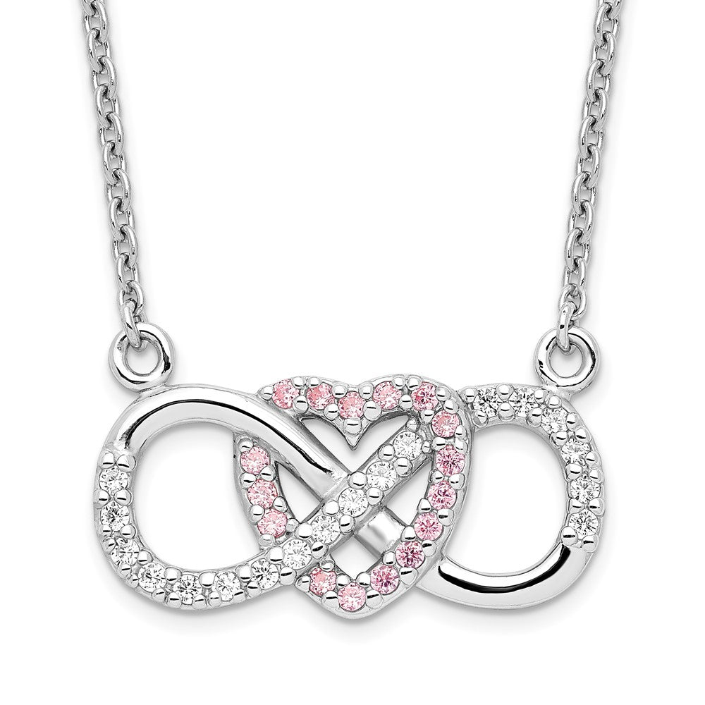 Sterlingsilber Rhodiniert mit Zirkonia Herz mit Unendlichkeit Symbol Halskette