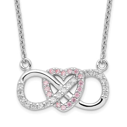 Sterlingsilber Rhodiniert mit Zirkonia Herz mit Unendlichkeit Symbol Halskette
