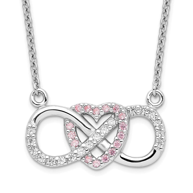 Sterlingsilber Rhodiniert mit Zirkonia Herz mit Unendlichkeit Symbol Halskette