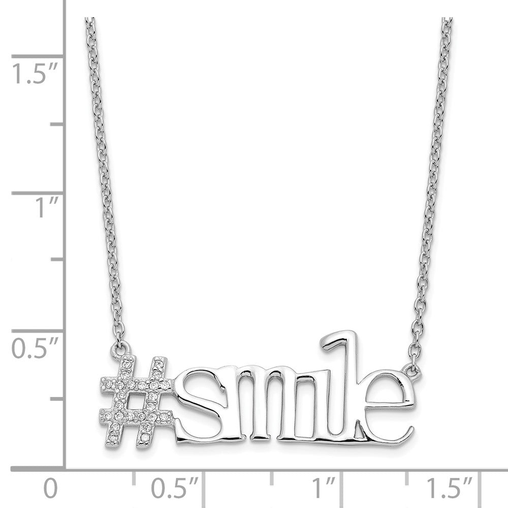 Sterlingsilber Rhodiniert Zirkonia Hashtag Smile Halskette