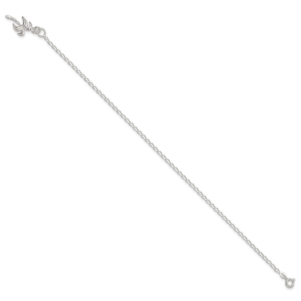 Sterlingsilber 10inch Massiv Poliert Palme Baum Fußkettchen