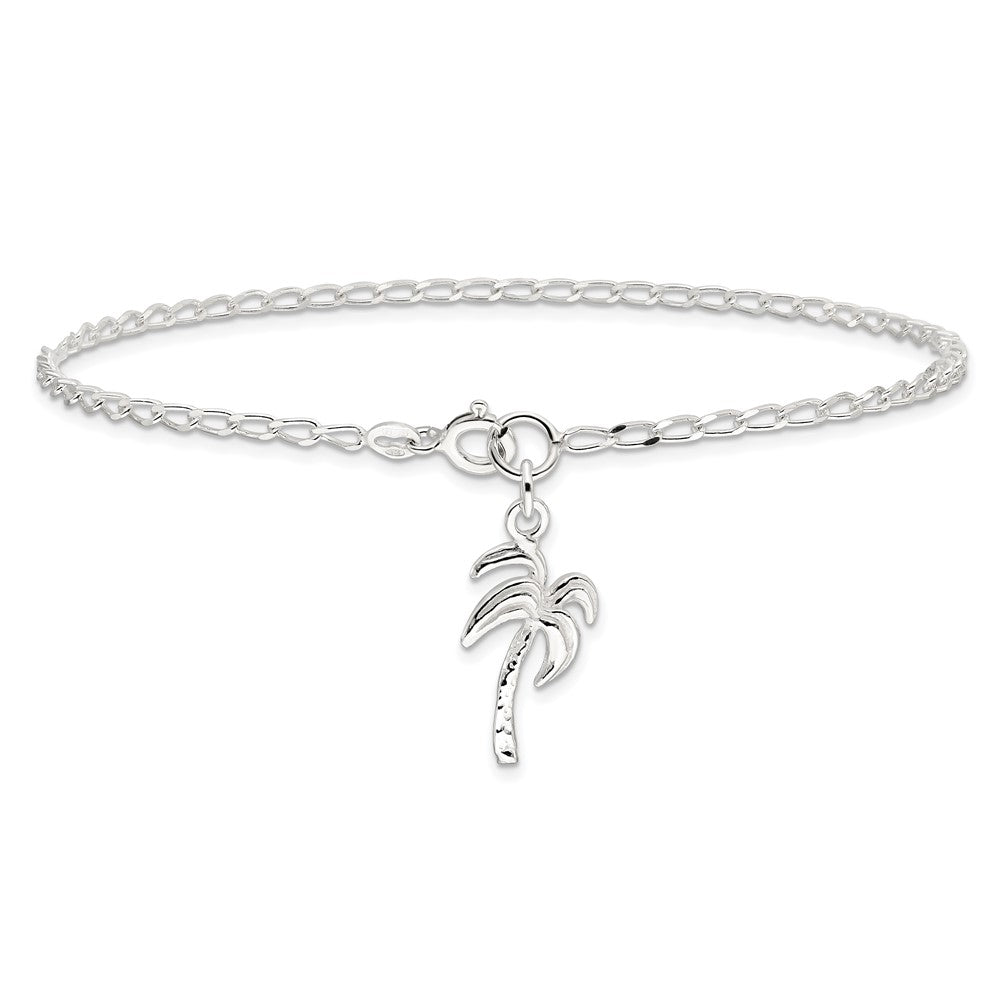 Sterlingsilber 10inch Massiv Poliert Palme Baum Fußkettchen