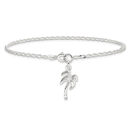 Sterlingsilber 10inch Massiv Poliert Palme Baum Fußkettchen