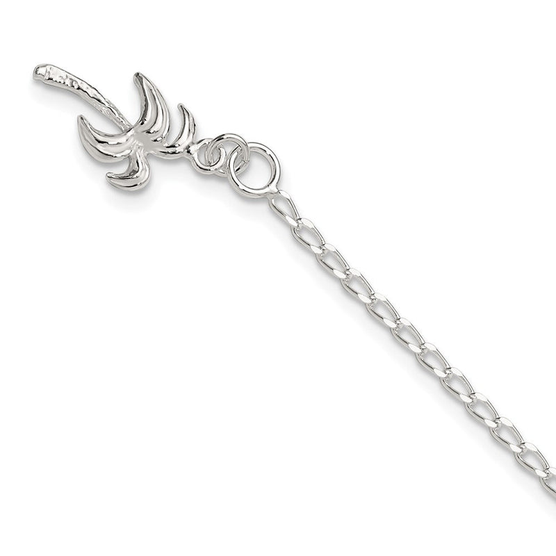 Sterlingsilber 10inch Massiv Poliert Palme Baum Fußkettchen