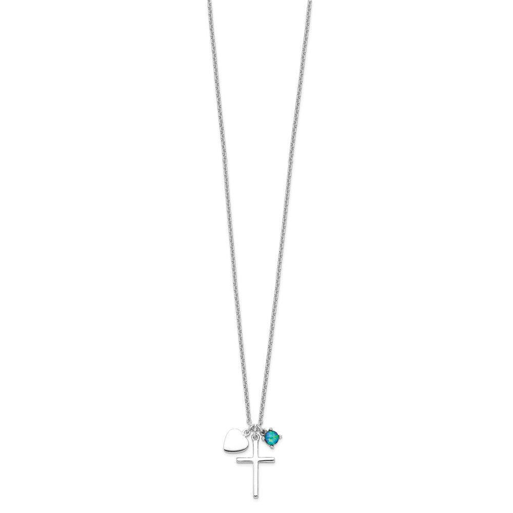 Sterlingsilber Rhodiniert Erzeugt Blau Opal Kreuz Halskette