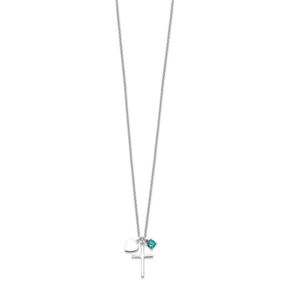 Sterlingsilber Rhodiniert Erzeugt Blau Opal Kreuz Halskette