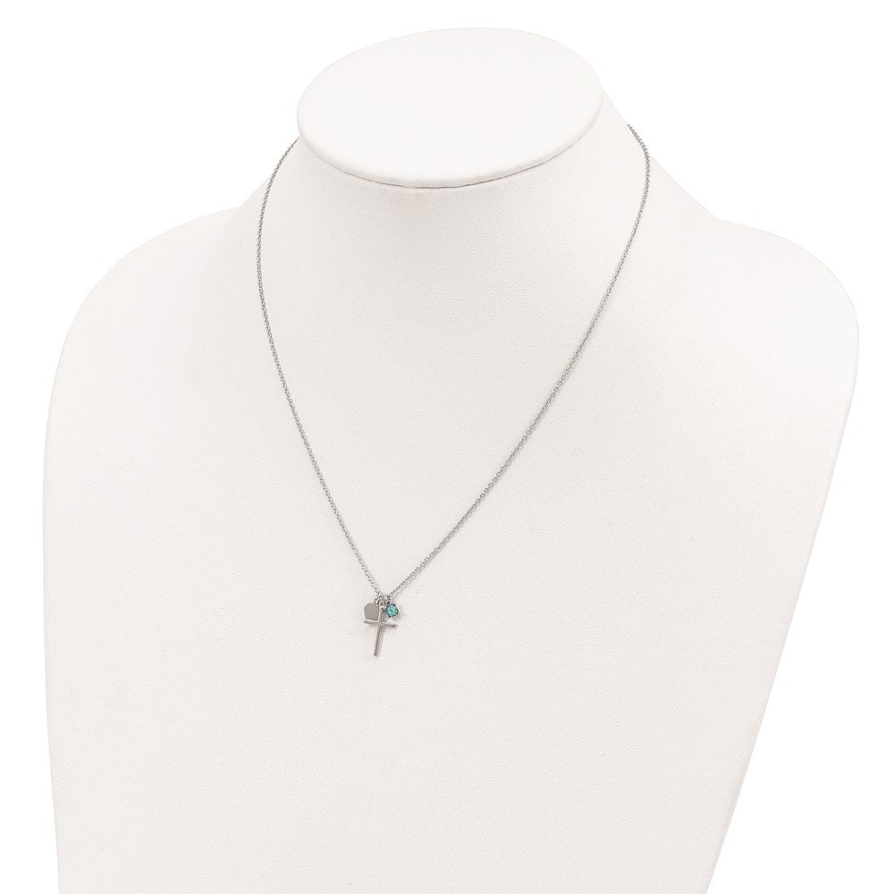 Sterlingsilber Rhodiniert Erzeugt Blau Opal Kreuz Halskette