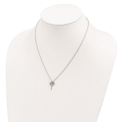 Sterlingsilber Rhodiniert Erzeugt Blau Opal Kreuz Halskette