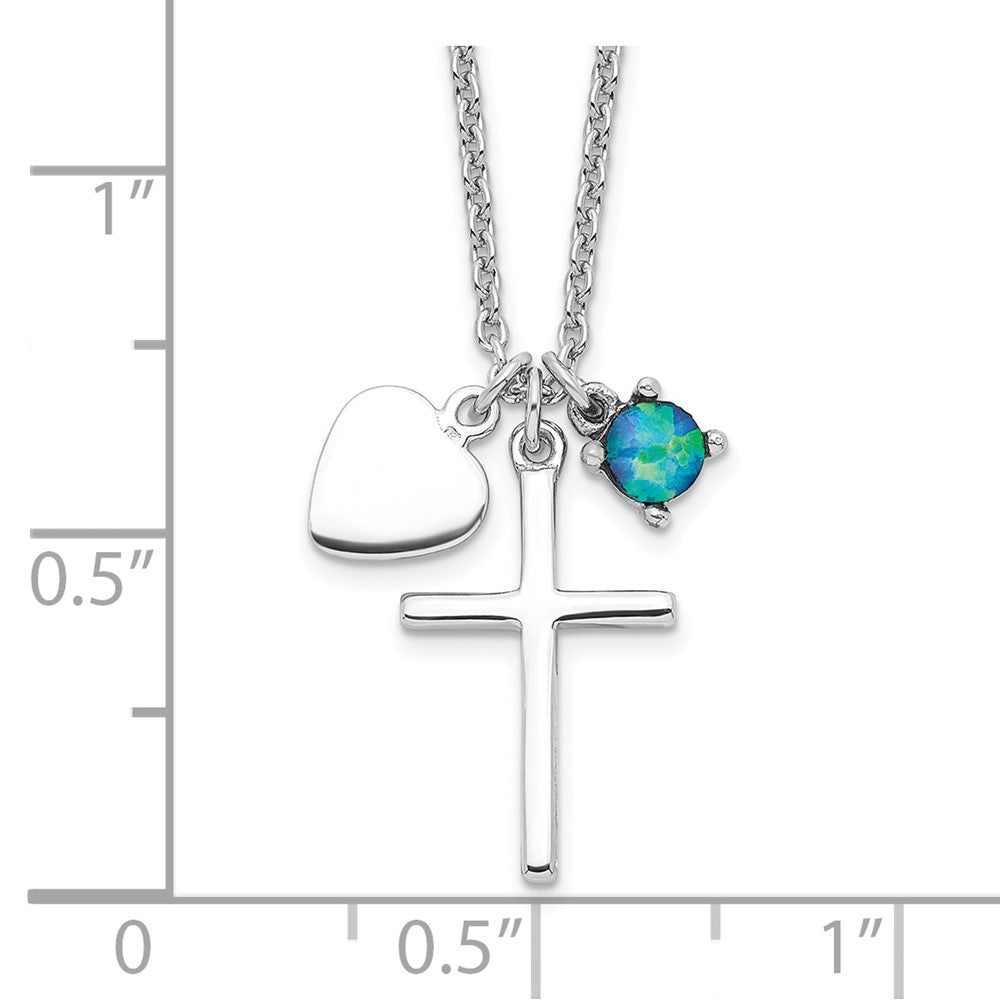 Sterlingsilber Rhodiniert Erzeugt Blau Opal Kreuz Halskette