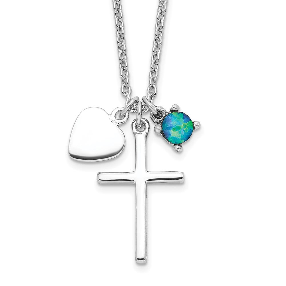 Sterlingsilber Rhodiniert Erzeugt Blau Opal Kreuz Halskette