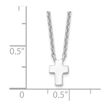Sterlingsilber Rhodiniert mit 2 Zoll Verlängerung. Poliert Kreuz Halskette